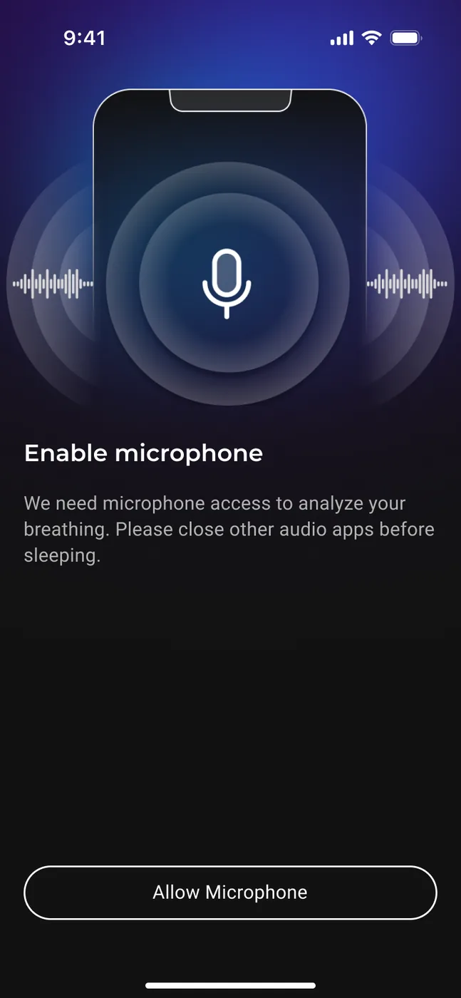 Airese onboarding — Enable microphone, requesting the recording permission in context