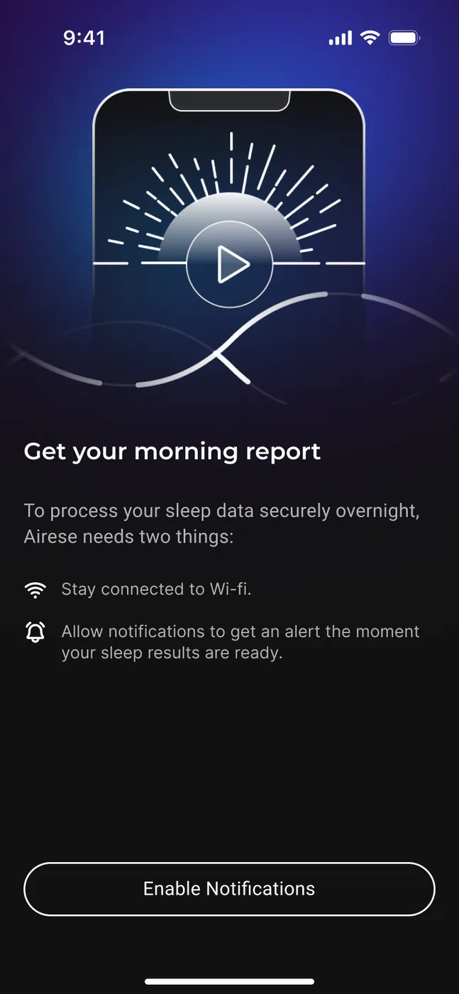 Airese onboarding — Get your morning report, enabling the notification that announces the night's results
