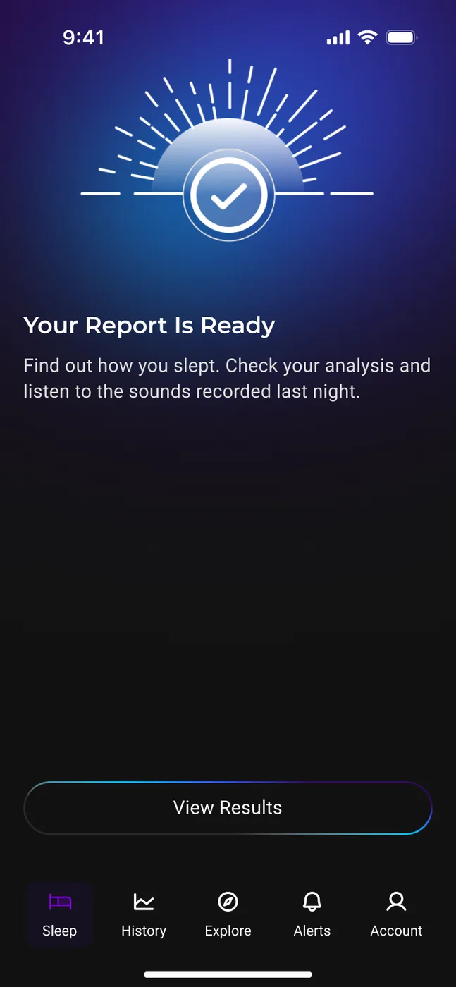 Airese report-ready screen — Your report is ready, the morning hand-off into the night's results
