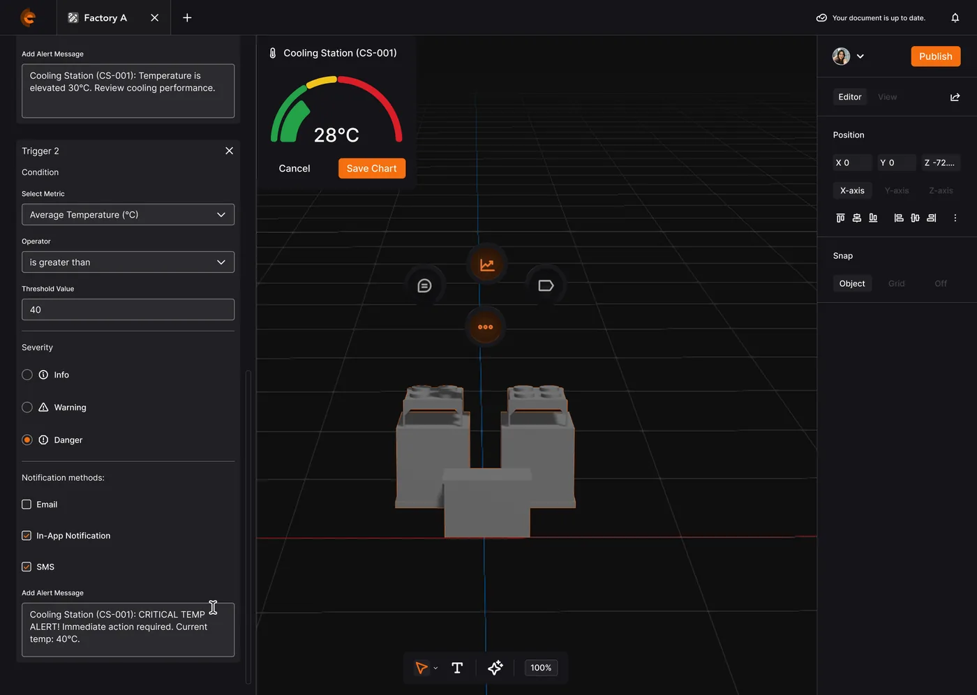 The no code trigger alert builder with if then conditions and three severity levels